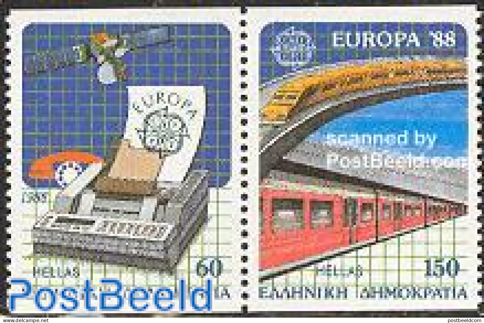 Greece 1988 Europa, Transport And Comm. 2v From Booklet [:], Mint NH, History - Science - Transport - Europa (cept) - .. - Nuevos