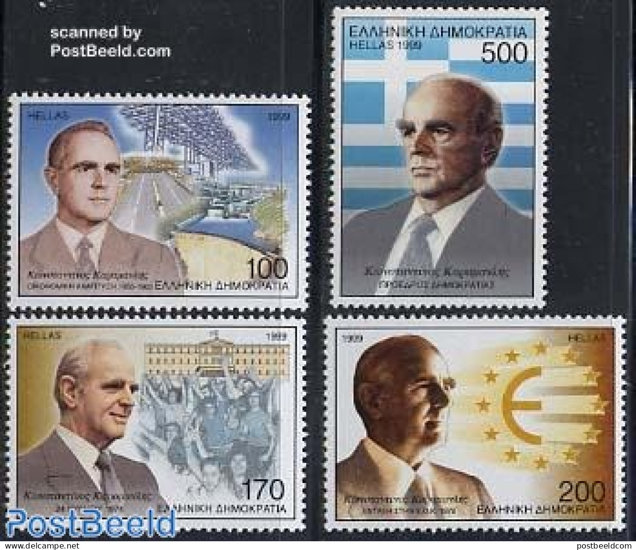 Greece 1999 K. Karamanlis 4v, Mint NH, History - Coat Of Arms - Europa Hang-on Issues - Flags - Politicians - Unused Stamps