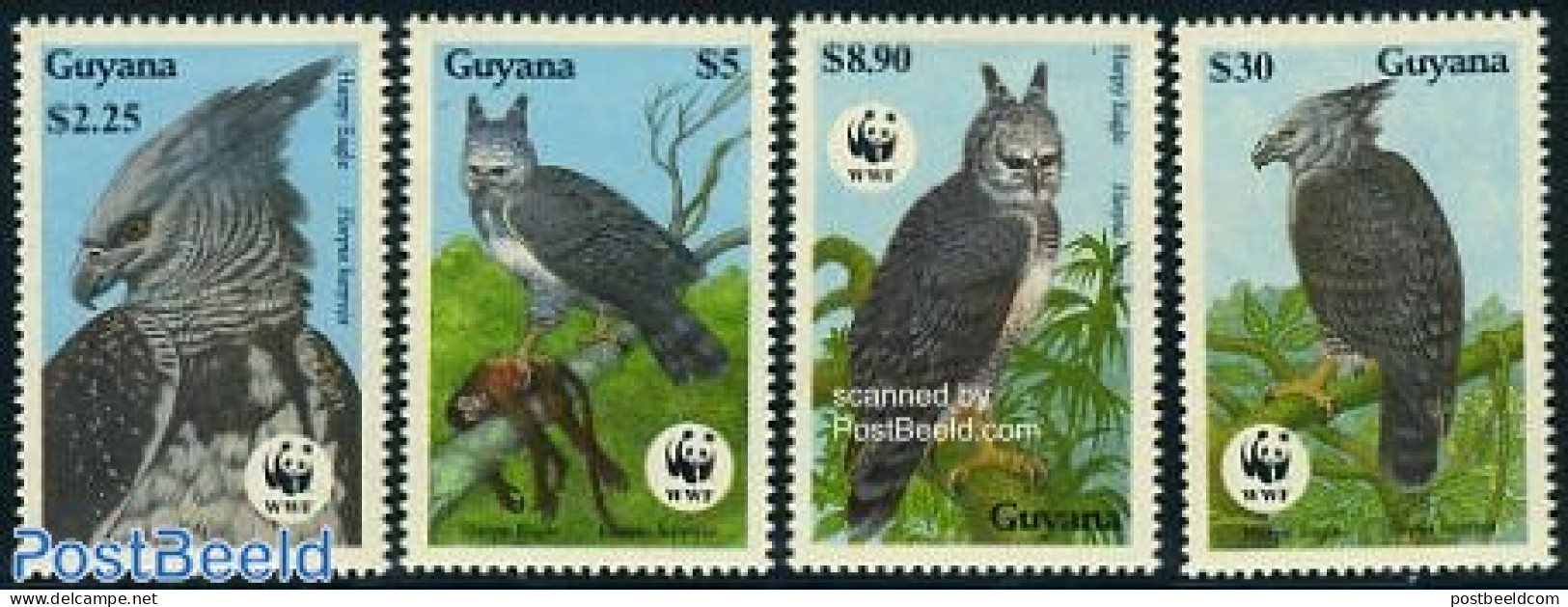 Guyana 1990 WWF, Harpyie 4v, Mint NH, Nature - Birds - Birds Of Prey - World Wildlife Fund (WWF) - Guyane (1966-...)