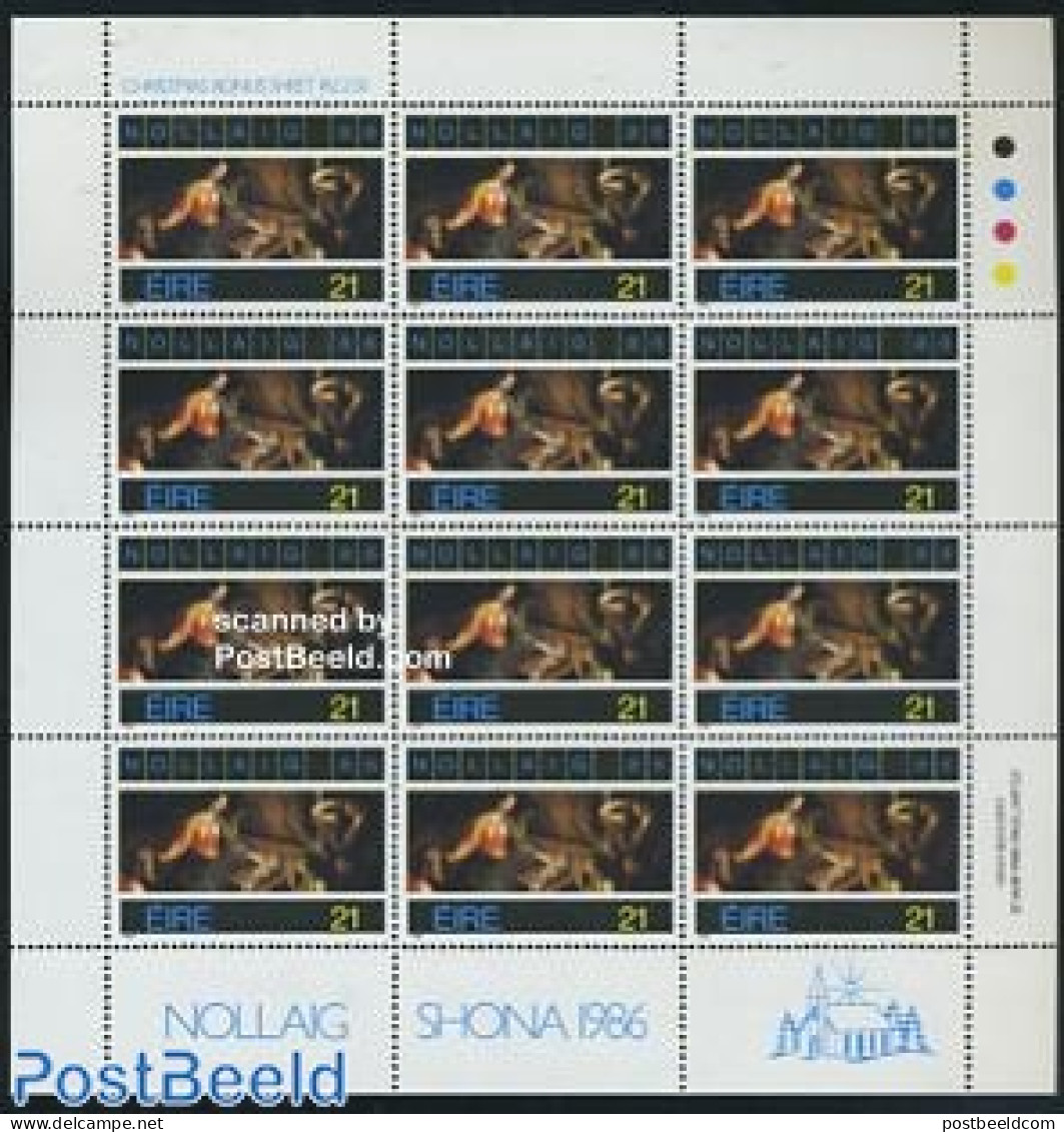 Ireland 1986 Christmas M/s (with 12 Stamps), Mint NH, Religion - Christmas - Art - Paintings - Ongebruikt
