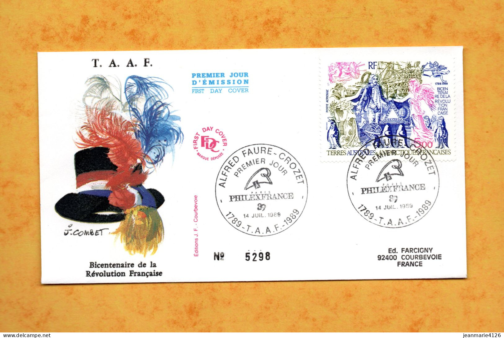 TAAF -  Enveloppe CROZET 1er Jour  14 Juillet 1989 Avec PA N° 108  - ( Très Bon Etat ) - ( Numéroté ) - - Sin Dentar, Pruebas De Impresión Y Variedades