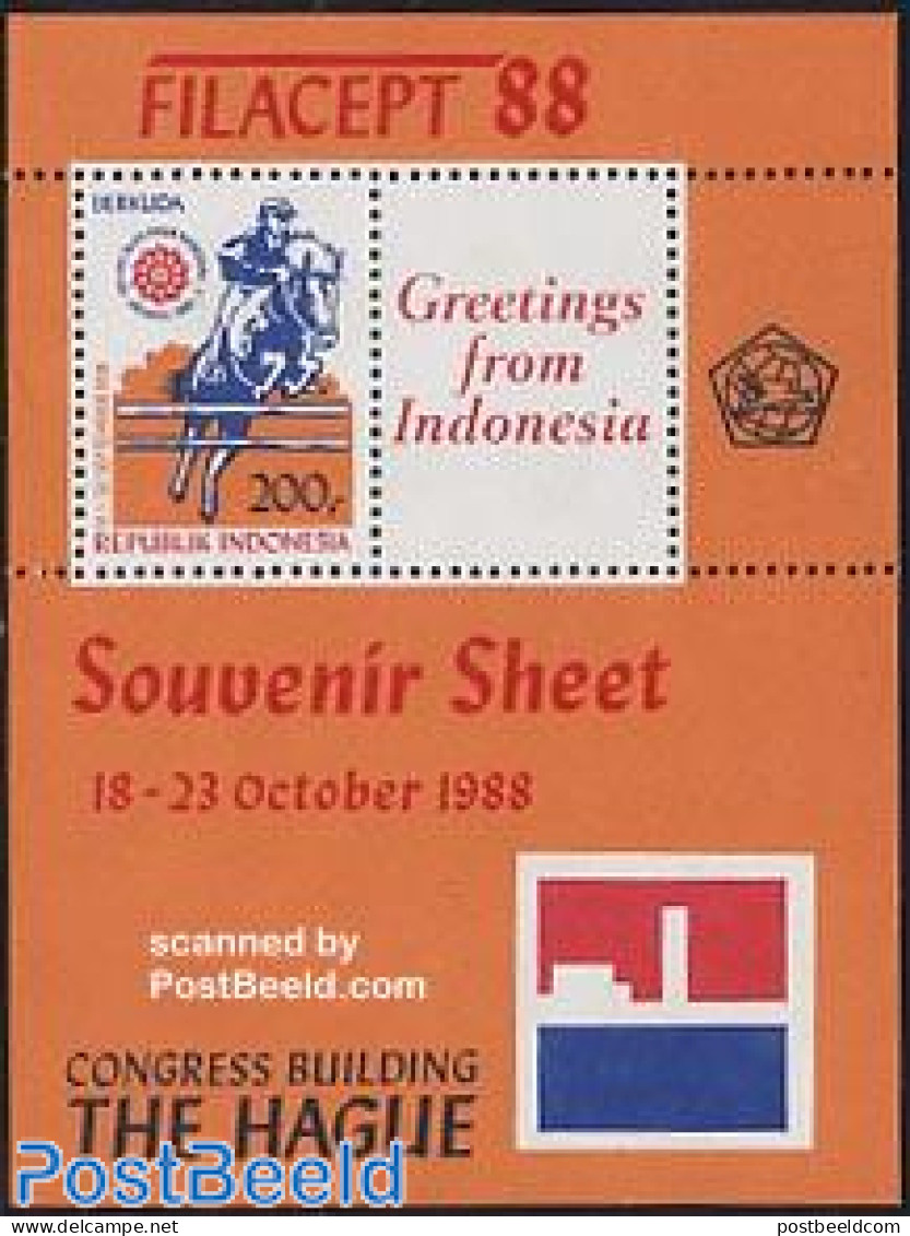 Indonesia 1988 Filacept S/s, Mint NH, Nature - Sport - Horses - Sport (other And Mixed) - Philately - Indonesien