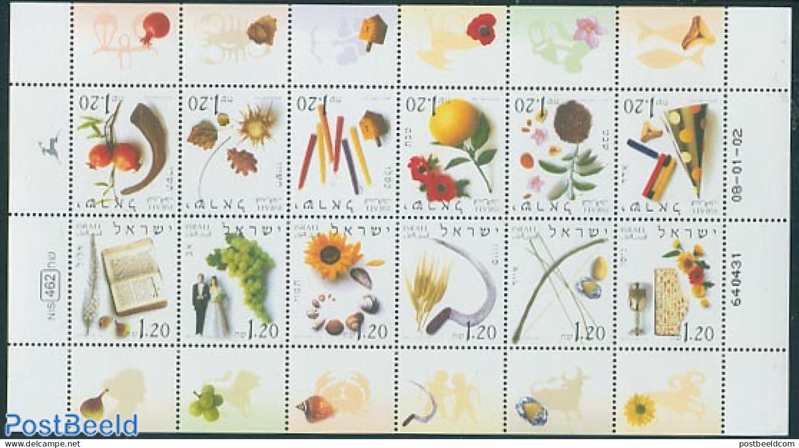 Israel 2002 Months Of The Year 12v M/s, Mint NH, Nature - Flowers & Plants - Fruit - Wine & Winery - Unused Stamps (with Tabs)