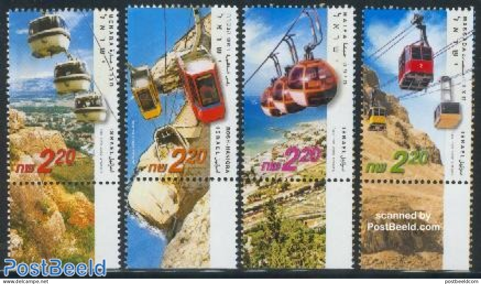 Israel 2002 Cable Railways 4v, Mint NH, Transport - Various - Cableways - Tourism - Nuevos (con Tab)