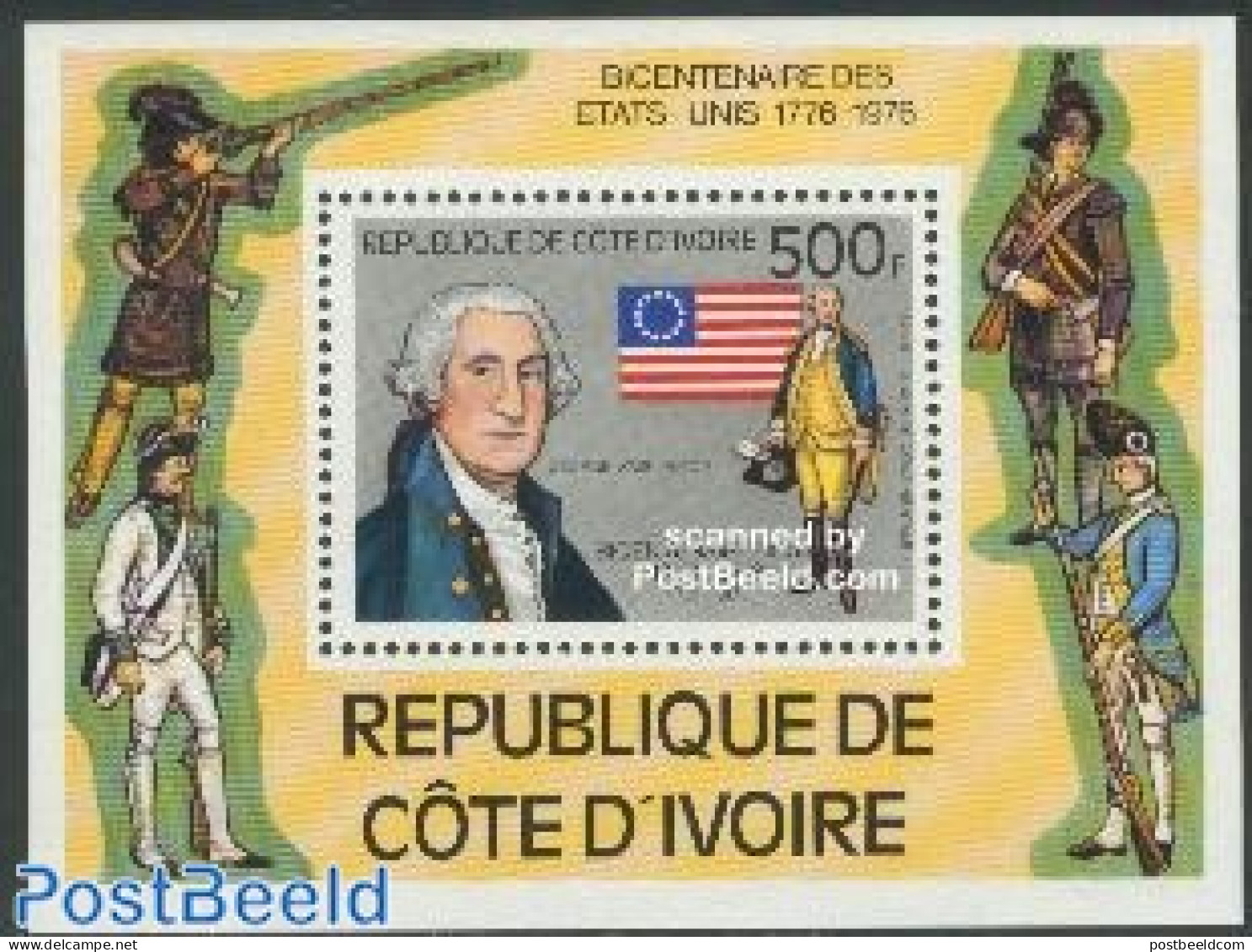 Ivory Coast 1976 US Bi-centenary S/S, Mint NH, History - American Presidents - Flags - US Bicentenary - Nuovi