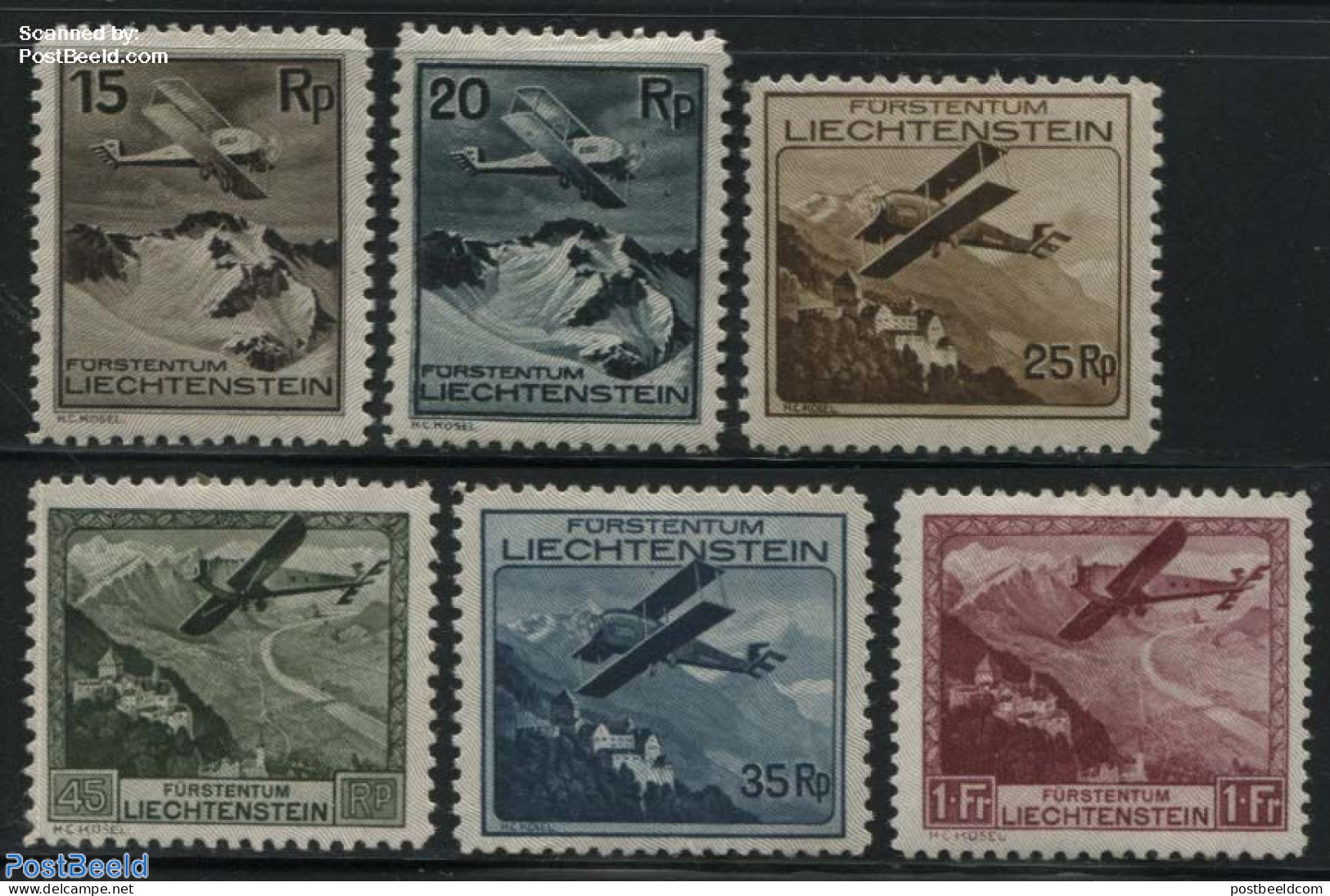 Liechtenstein 1930 Airmail Definitives 6v, Unused (hinged), Transport - Aircraft & Aviation - Nuovi