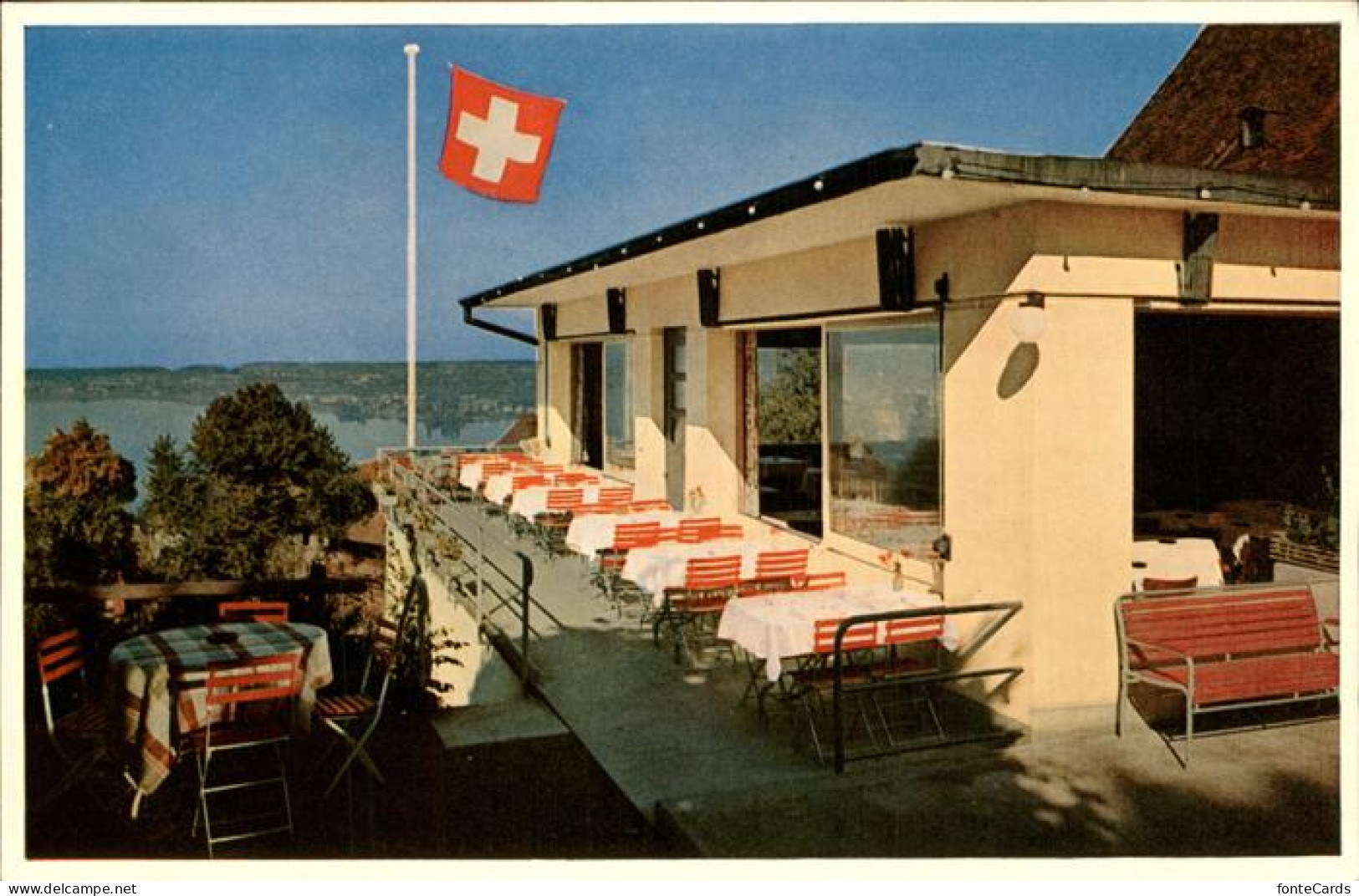 11475694 Zug ZG Hotel Restaurant Guggithal Terrasse Flagge Zug - Autres & Non Classés