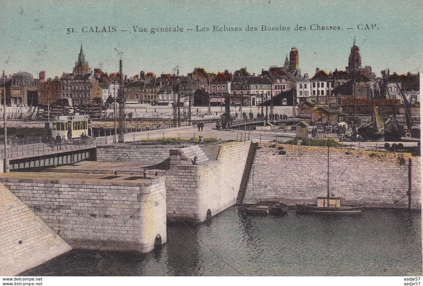 France CALAIS Vue Generale Les Ecluses Des Bassins Des Chasses 1924 Tramway - Strassenbahnen