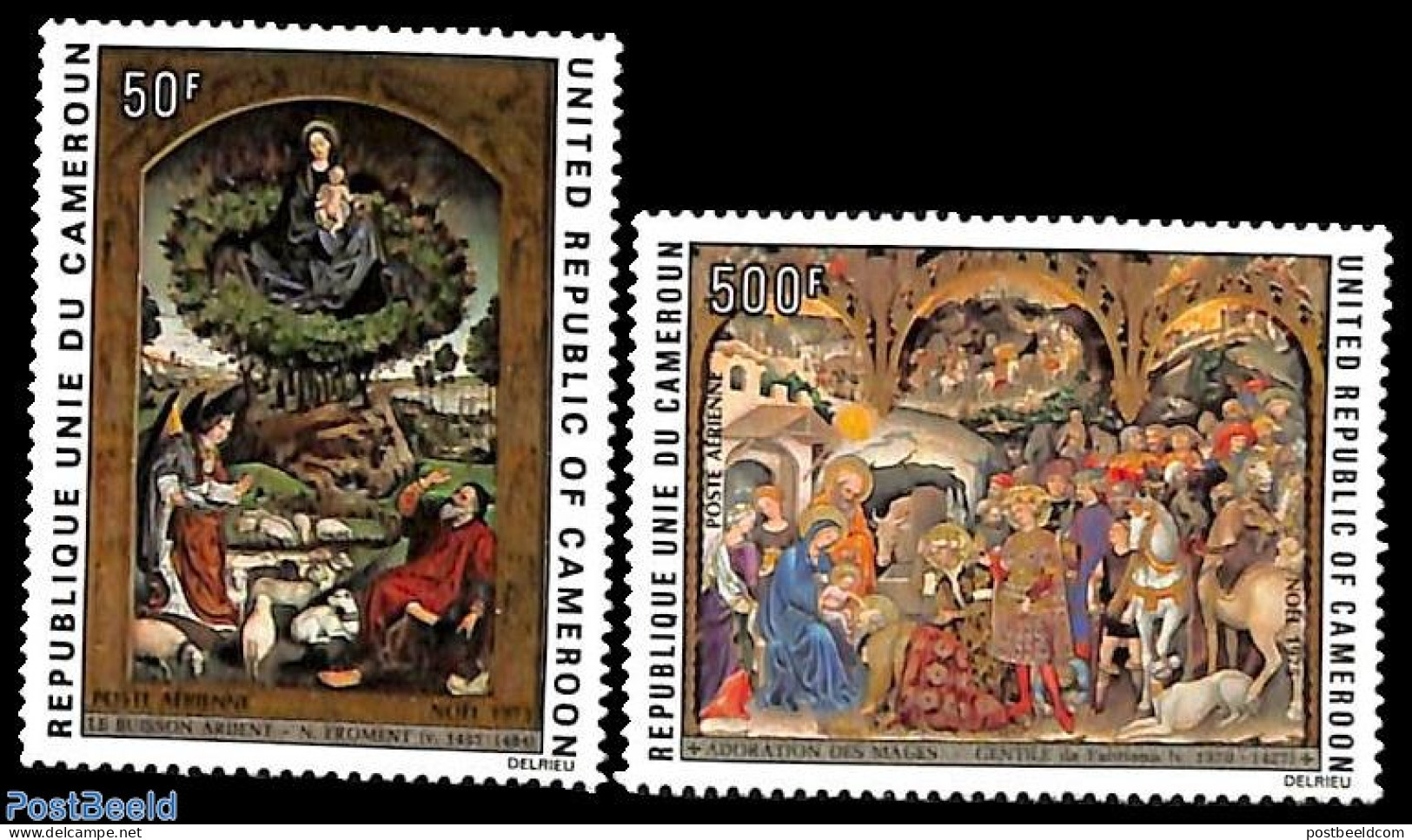 Cameroon 1975 Christmas 2v, Mint NH, Religion - Christmas - Art - Paintings - Noël