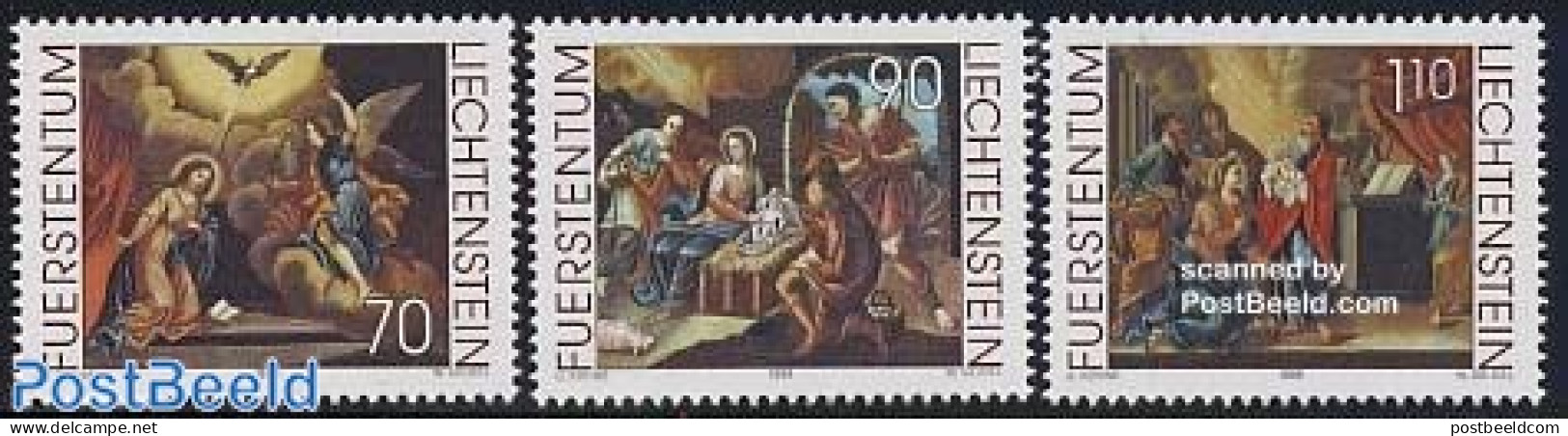 Liechtenstein 1999 Christmas 3v, Mint NH, Religion - Angels - Christmas - Art - Paintings - Ongebruikt