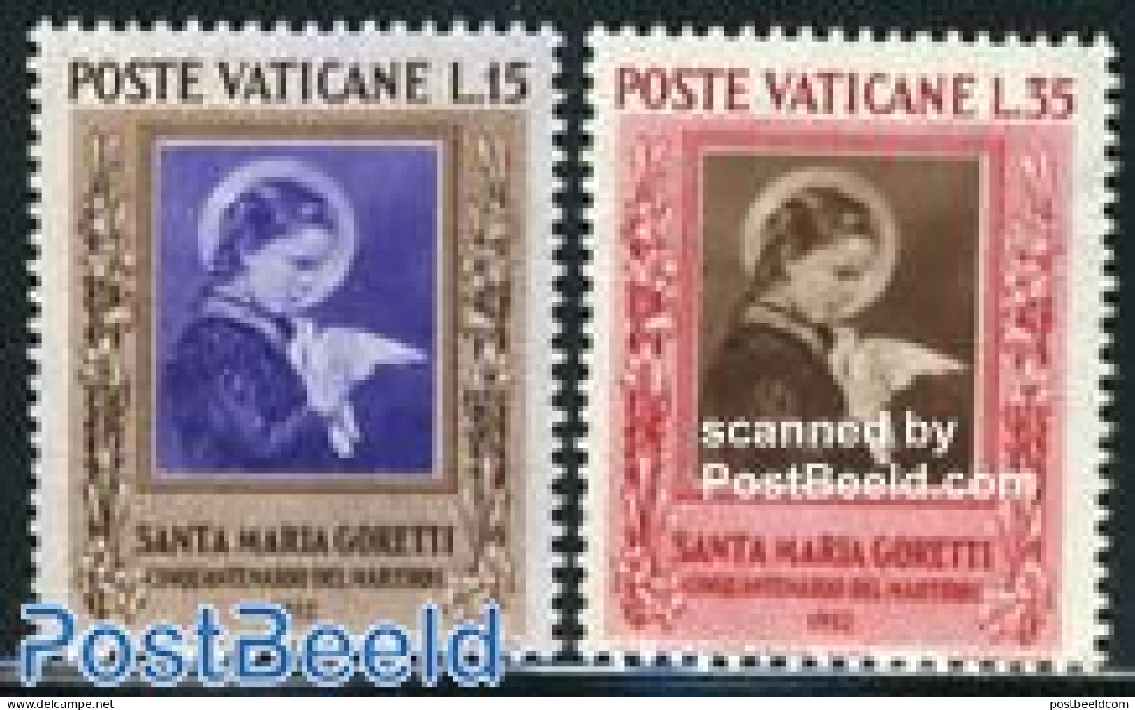 Vatican 1953 Holy Maria Goretti 2v, Mint NH, Nature - Religion - Birds - Religion - Unused Stamps