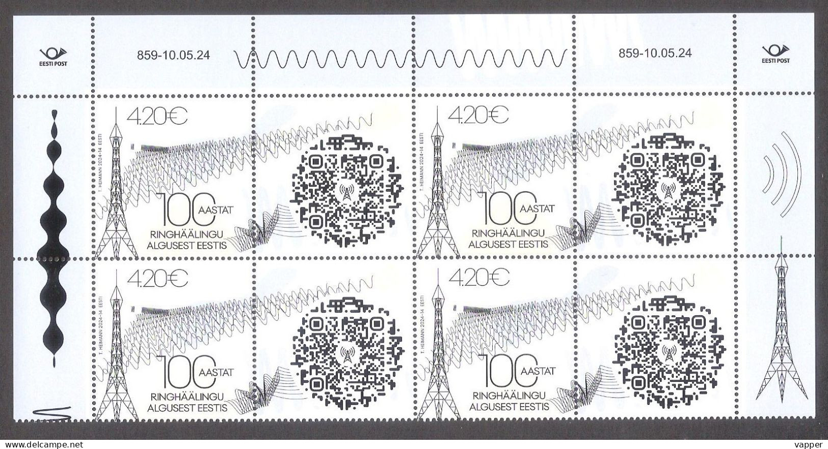 100th Anniv Of The First Radio Broadcast In Estonia 2024 MNH Stamp Block Of 4 Mi 1107 - Estland