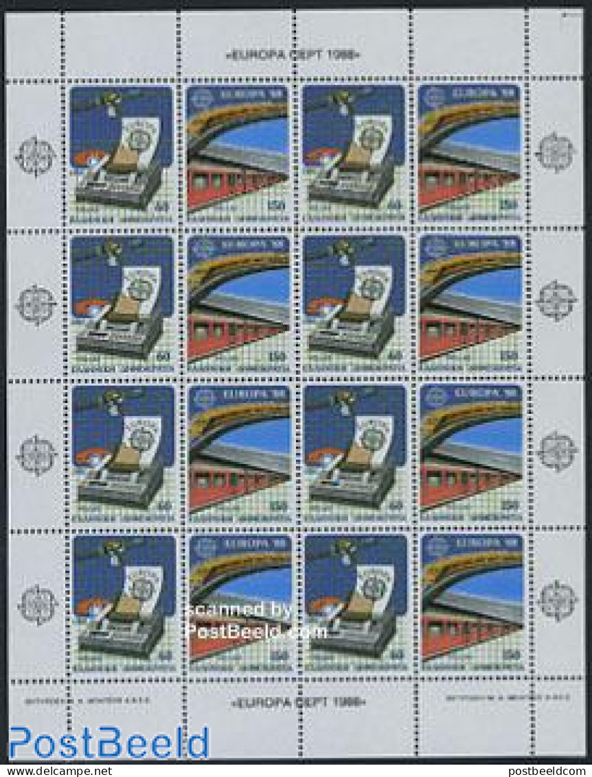 Greece 1988 Europa M/s (with 8 Sets), Mint NH, History - Science - Transport - Europa (cept) - Telecommunication - Rai.. - Unused Stamps