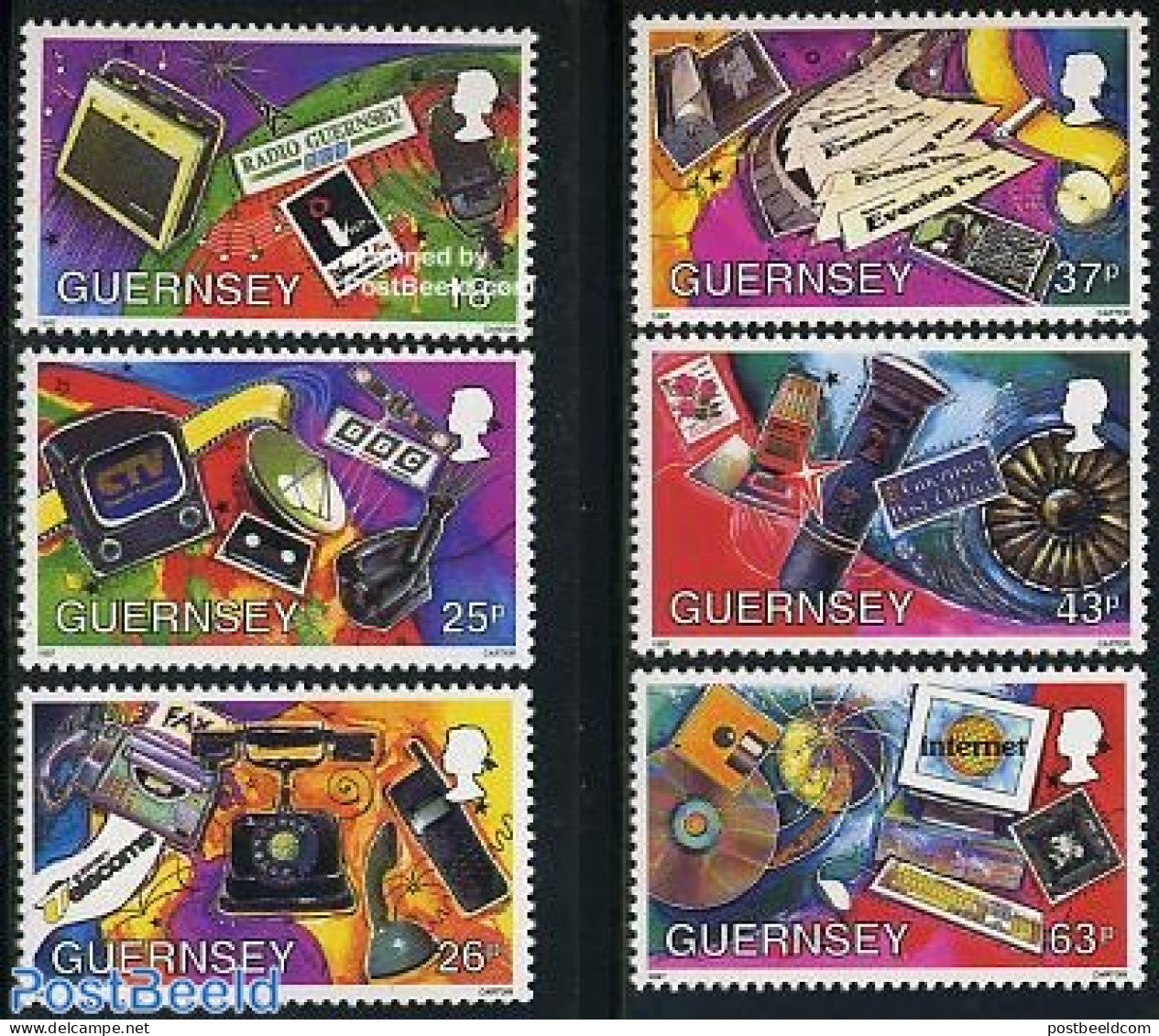 Guernsey 1997 Communication 6v, Mint NH, History - Performance Art - Science - Newspapers & Journalism - Radio And Tel.. - Telecom