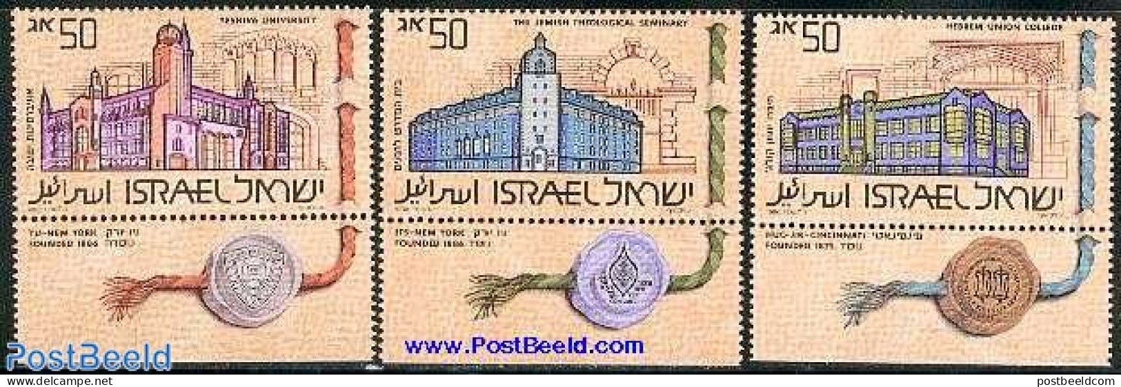 Israel 1986 Jewish Highschools 3v, Mint NH, Science - Education - Neufs (avec Tabs)