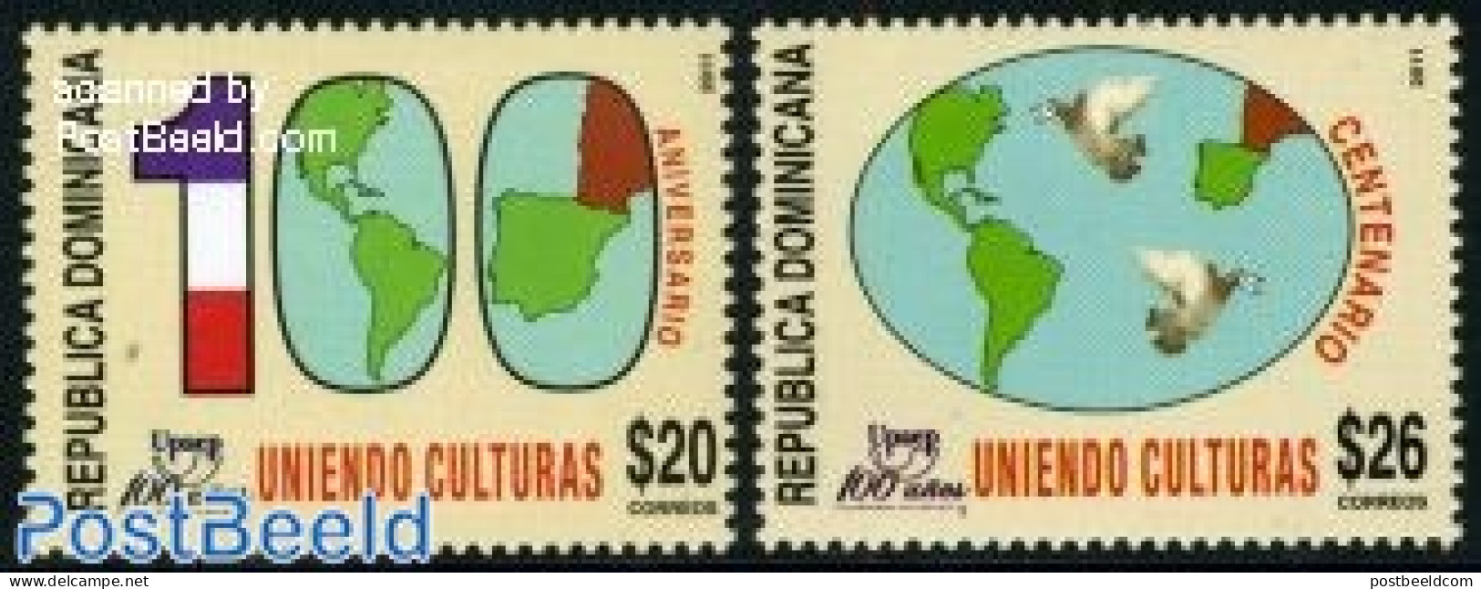 Dominican Republic 2011 100 Years UPAEP 2v, Mint NH, Various - U.P.A.E. - Maps - Géographie
