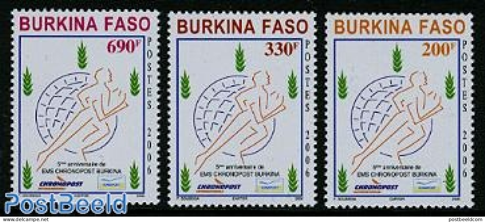 Burkina Faso 2006 E.M.S. Chronopost 3v, Mint NH, Post - Poste