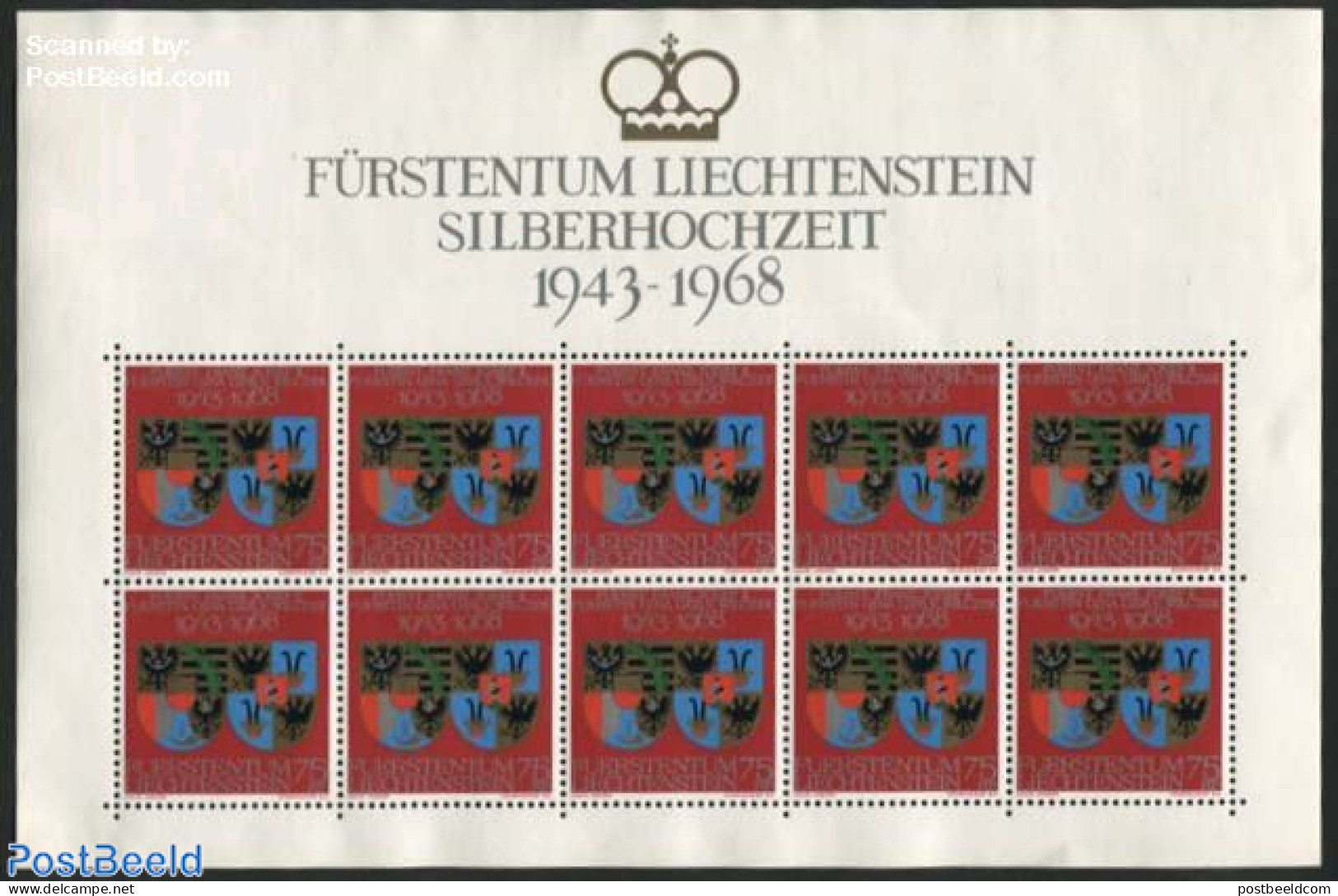 Liechtenstein 1968 Silver Wedding M/s, Mint NH, History - Coat Of Arms - Ungebraucht