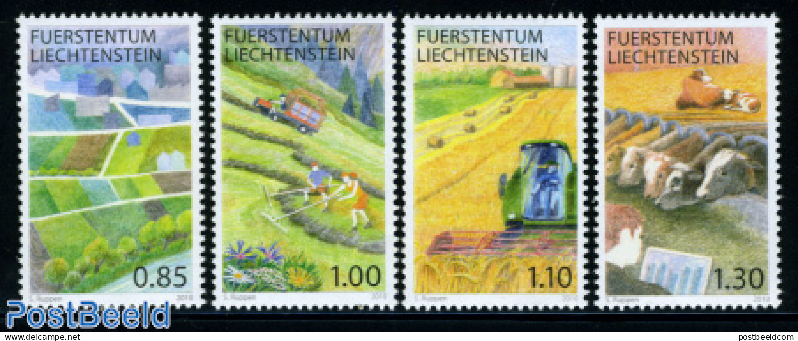 Liechtenstein 2010 Agriculture In Liechtenstein 4v, Mint NH, Nature - Various - Cattle - Agriculture - Ungebraucht