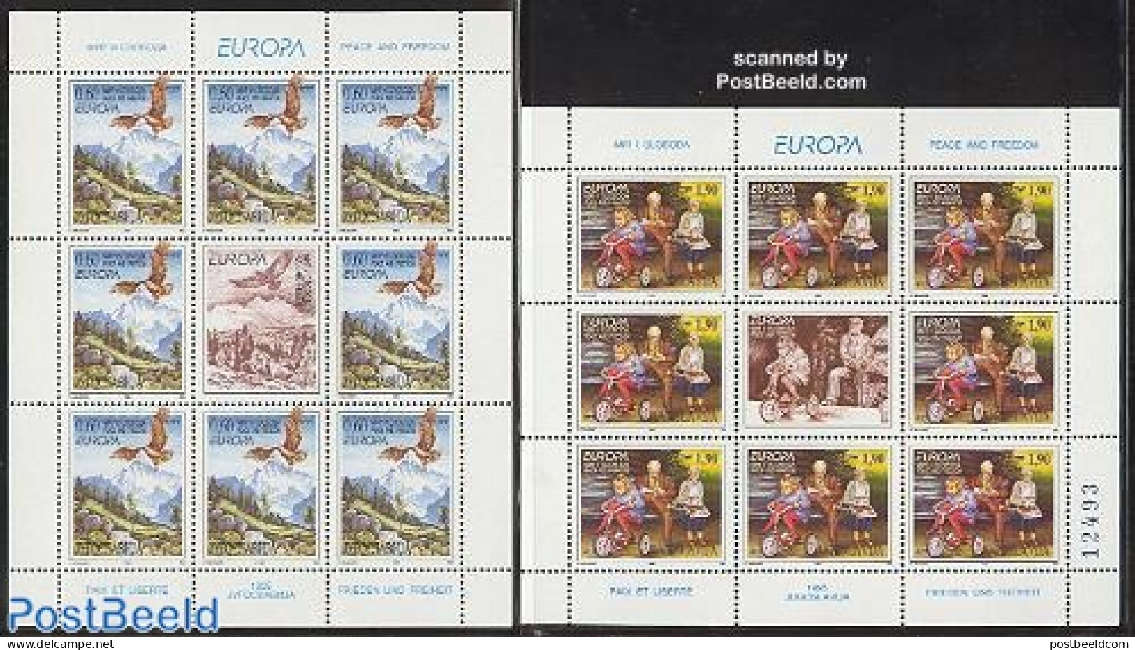 Yugoslavia 1995 Europa 2 M/ssS, Mint NH, History - Nature - Sport - Various - Europa (cept) - Birds - Cycling - Toys &.. - Nuovi