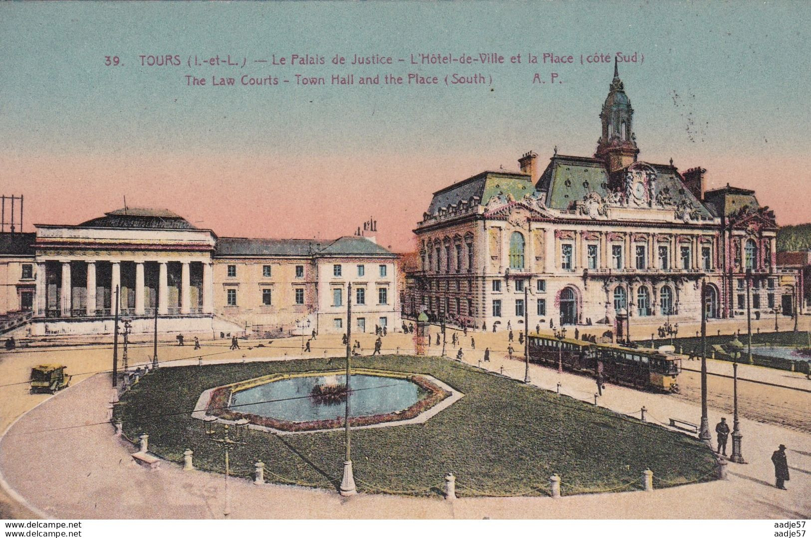 France TOURS. LE PALAIS DE JUSTICE ET LE NOUVEL HOTEL DE VILLE.1915 Tramway - Tramways