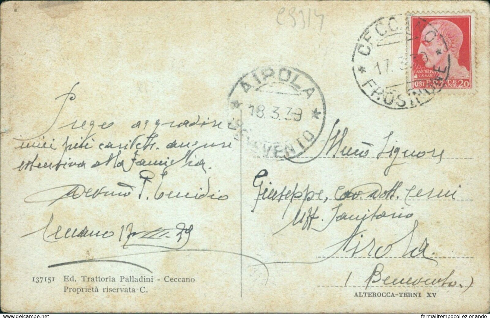 Cs314 Cartolina Ceccano Ospizio S.maria Della Pieta'  Frosinone Lazio 1939 - Frosinone