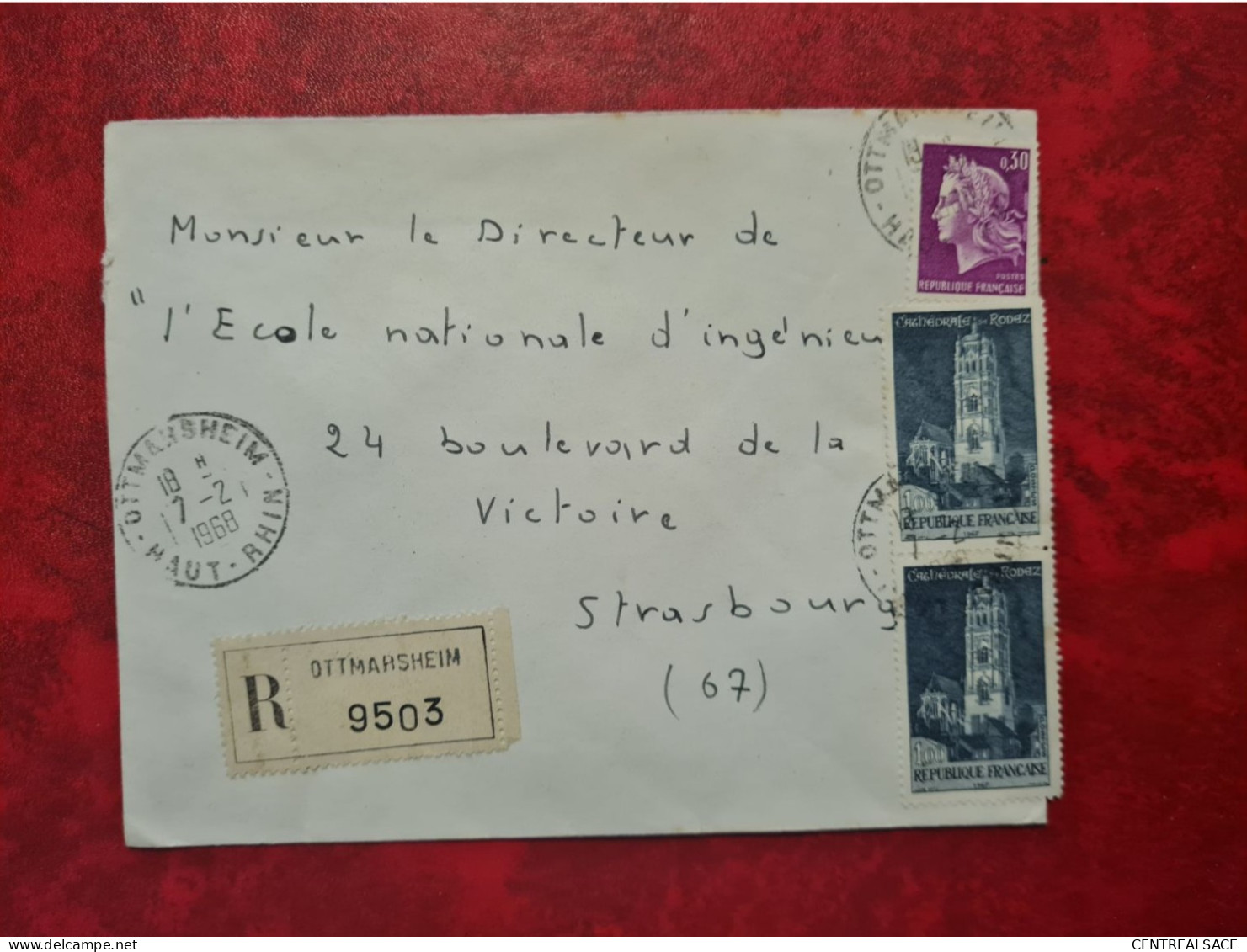 LETTRE RECOMMANDE OTTMARSHEIM 1968 - Otros & Sin Clasificación