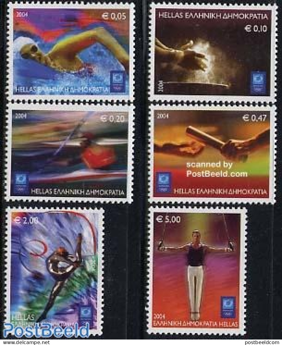 Greece 2004 Olympic Estafette 6v, Mint NH, Sport - Gymnastics - Kayaks & Rowing - Olympic Games - Swimming - Neufs