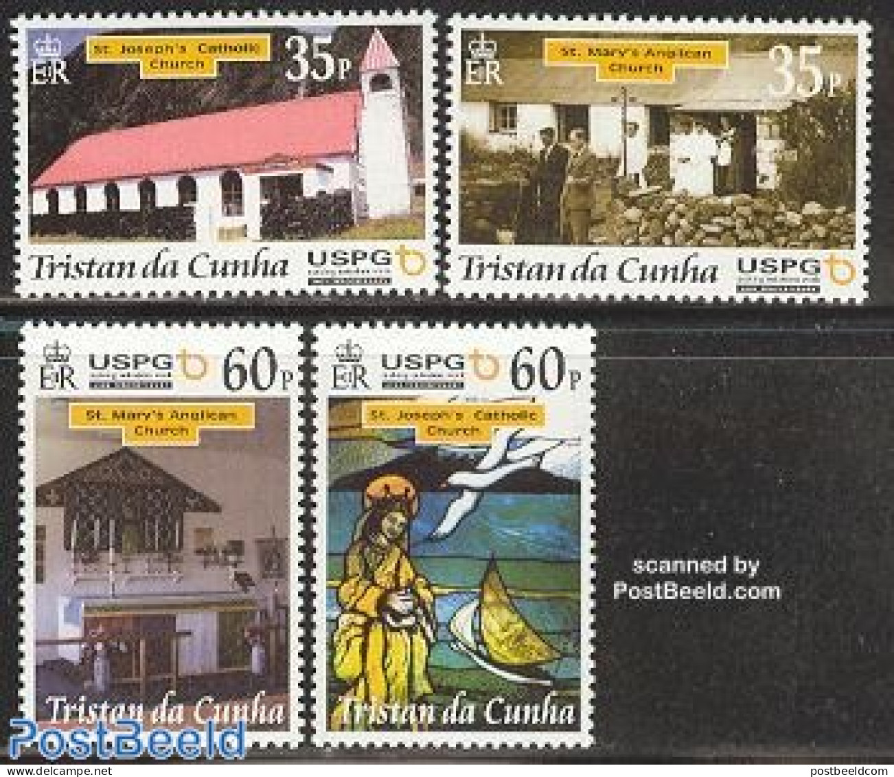 Tristan Da Cunha 2001 Christmas/USPG Church 4v, Mint NH, Religion - Transport - Christmas - Churches, Temples, Mosques.. - Noël
