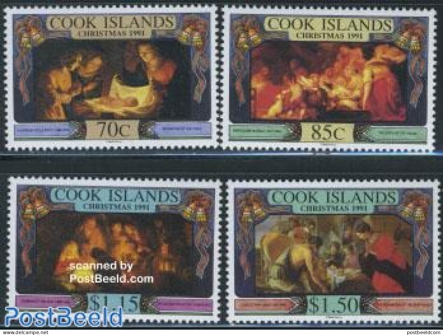 Cook Islands 1991 Christmas 4v, Mint NH, Religion - Christmas - Art - Paintings - Rembrandt - Christmas