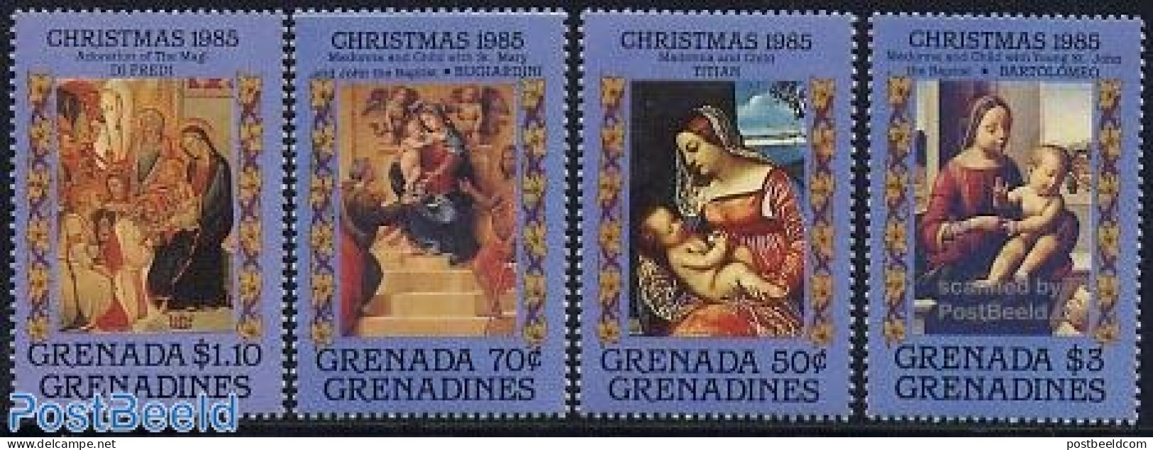Grenada Grenadines 1985 Christmas 4v, Mint NH, Religion - Christmas - Art - Paintings - Kerstmis
