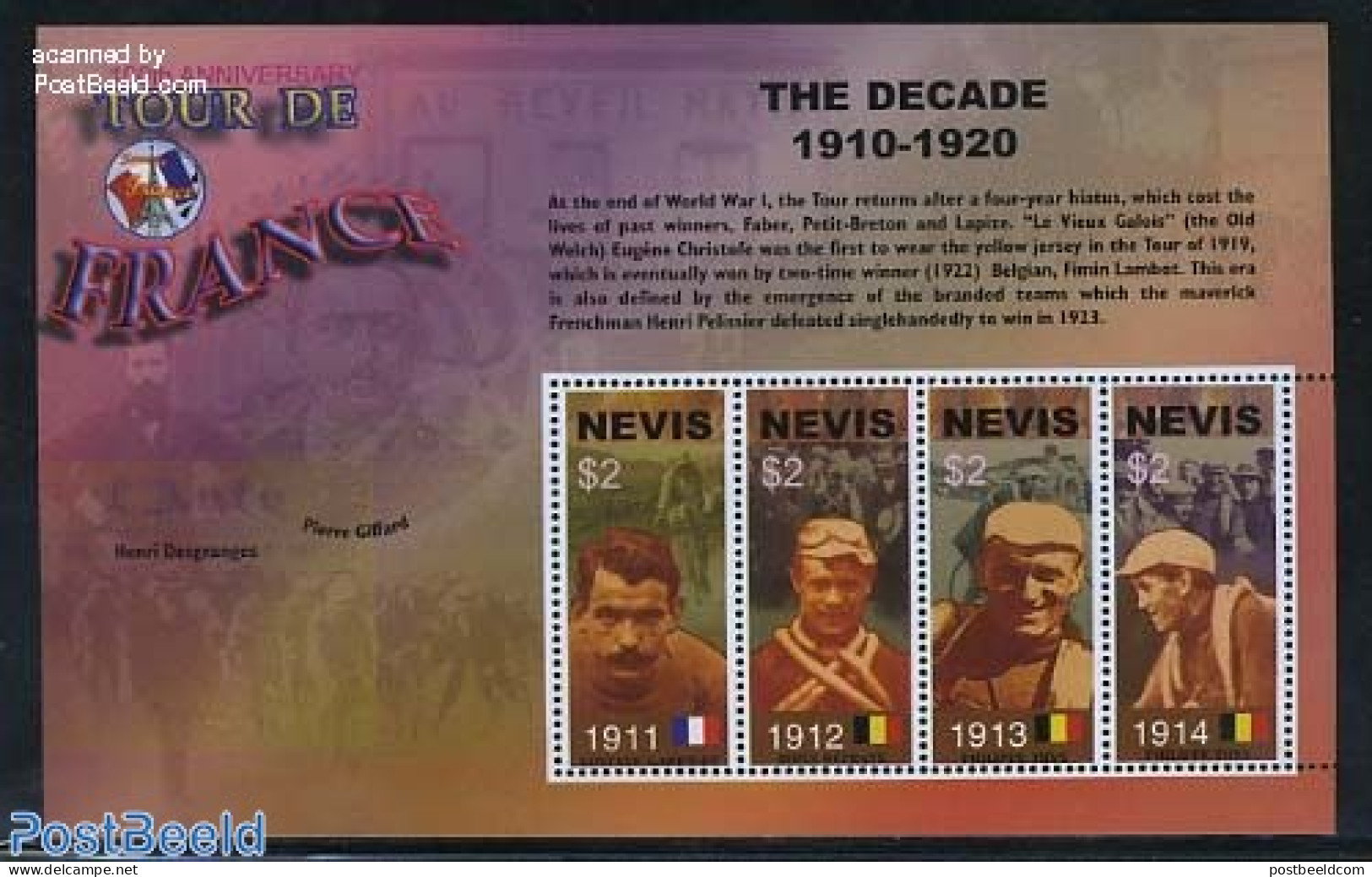 Nevis 2003 Tour De France 4v M/s, Mint NH, Sport - Cycling - Sport (other And Mixed) - Radsport