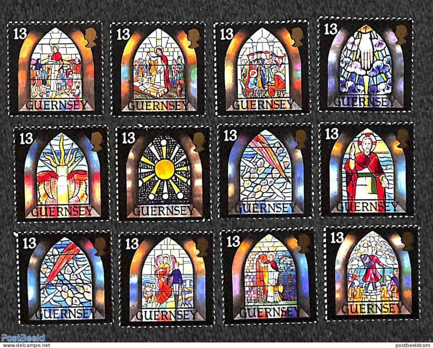 Guernsey 1993 Christmas 12v (from M/s), Mint NH, Religion - Christmas - Art - Stained Glass And Windows - Kerstmis