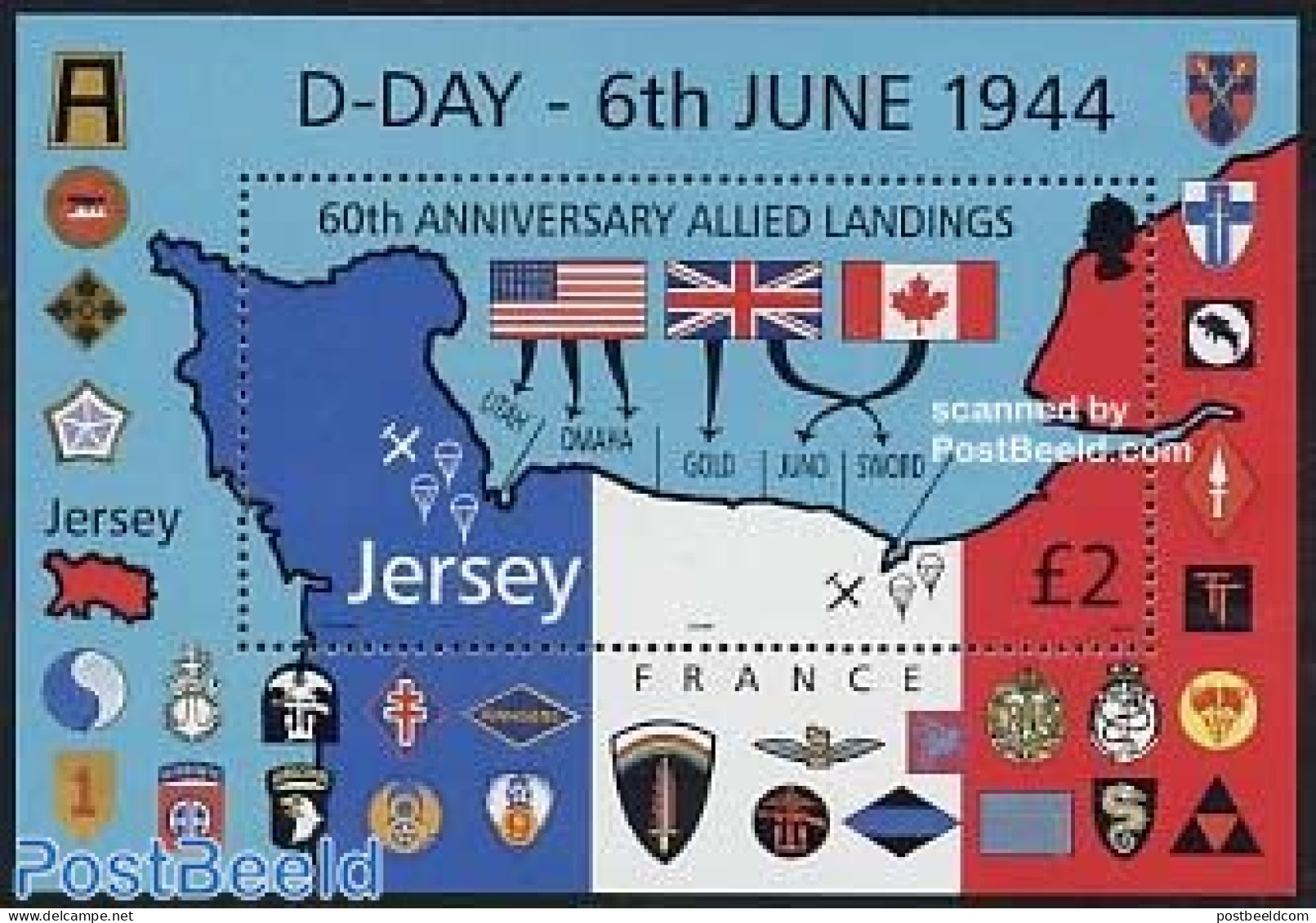 Jersey 2004 D-Day S/s, Mint NH, History - Various - World War II - Maps - 2. Weltkrieg