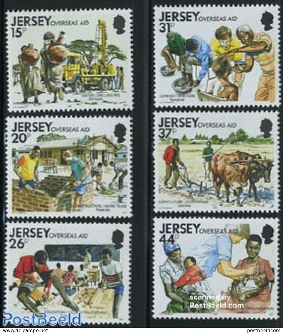 Jersey 1991 Development Aid 6v, Mint NH, Health - Nature - Science - Transport - Health - Cattle - Education - Automob.. - Coches