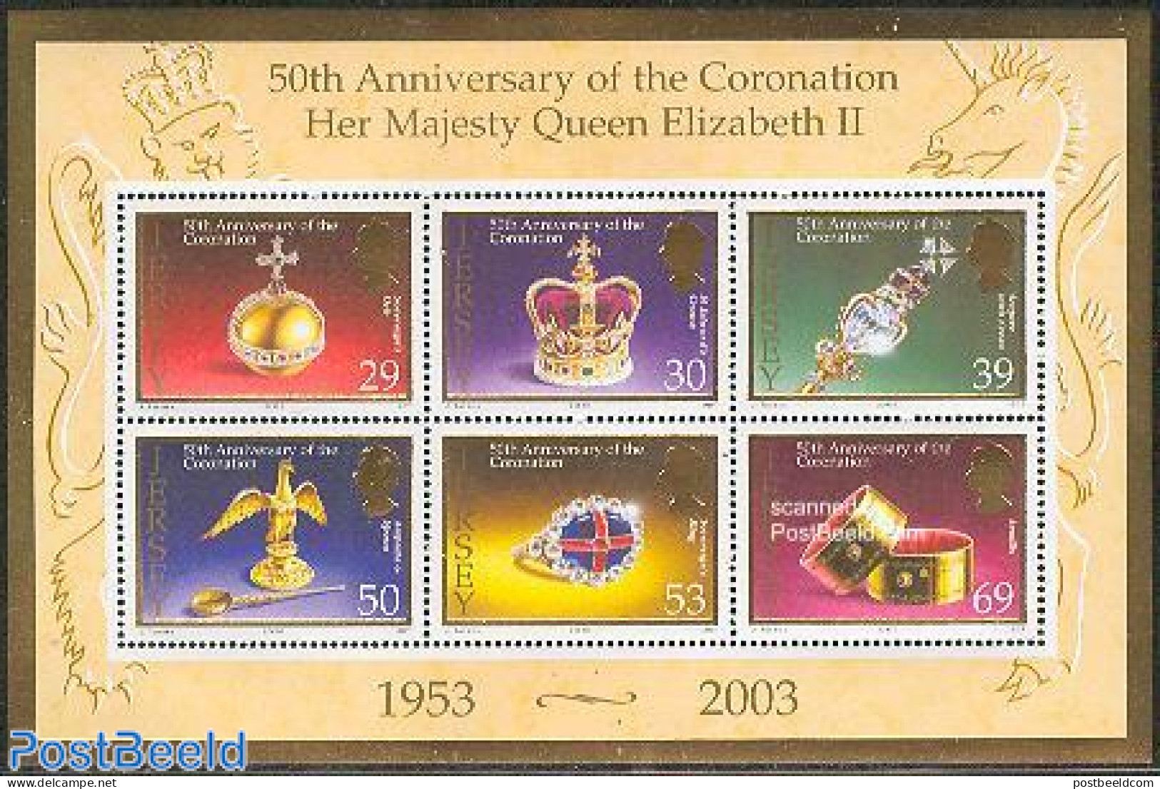 Jersey 2003 Golden Jubilee 6v M/s, Mint NH, History - Kings & Queens (Royalty) - Familles Royales