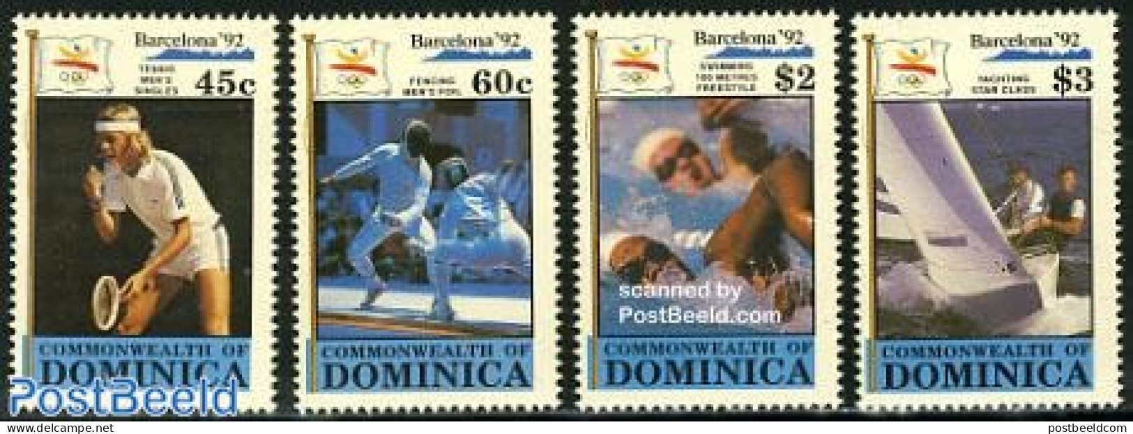 Dominica 1990 Olympic Games Barcelona 4v, Mint NH, Sport - Fencing - Olympic Games - Swimming - Tennis - Escrime