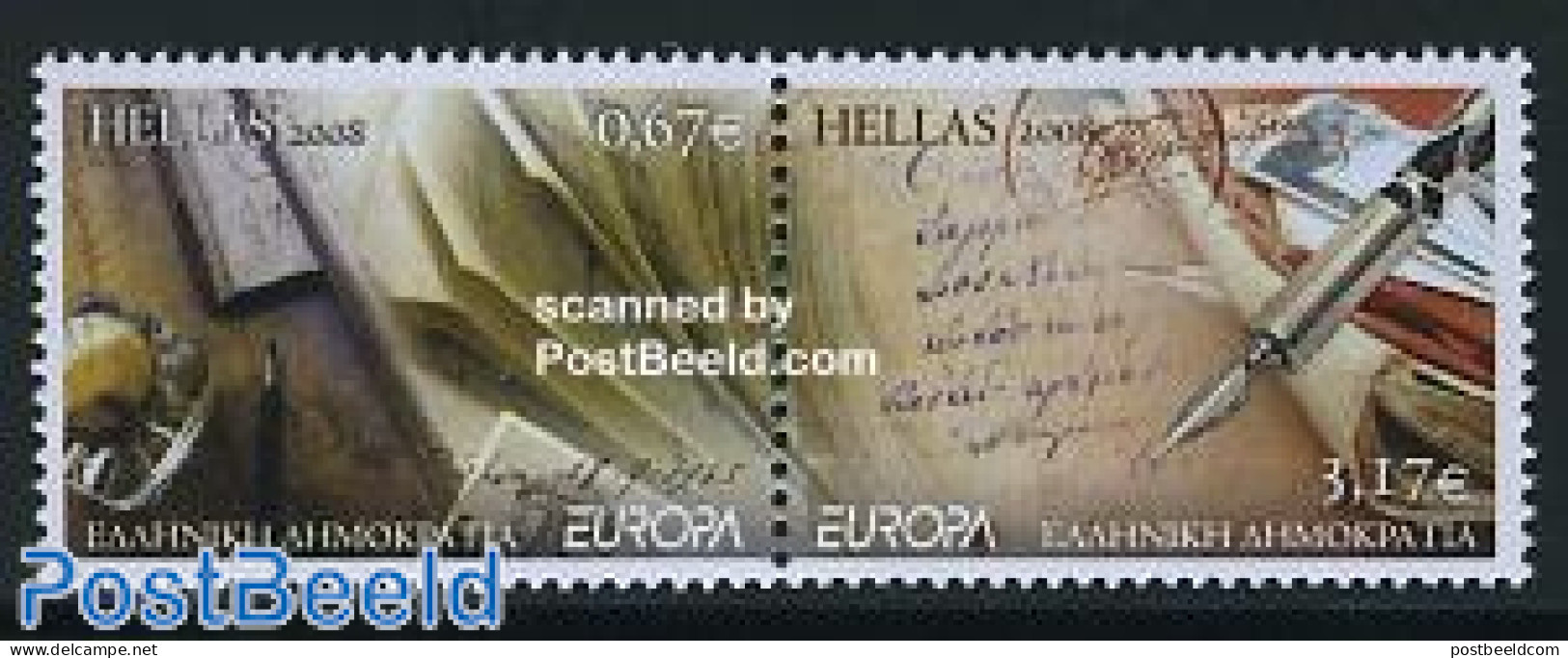 Greece 2008 Europa, The Letter 2v [:], Mint NH, History - Europa (cept) - Art - Handwriting And Autographs - Neufs