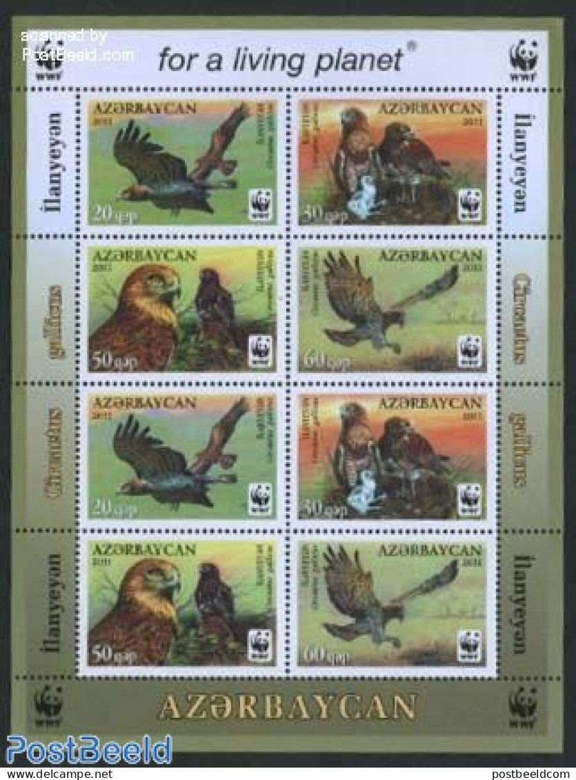Azerbaijan 2011 WWF, Birds Of Prey 2x4v M/s, Mint NH, Nature - Birds - Birds Of Prey - World Wildlife Fund (WWF) - Sonstige & Ohne Zuordnung