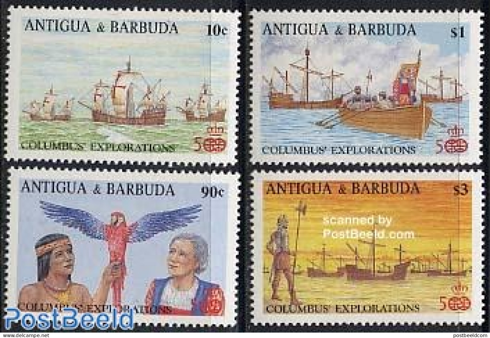 Antigua & Barbuda 1988 Discovery Of America 4v, Mint NH, History - Transport - Explorers - Ships And Boats - Explorateurs
