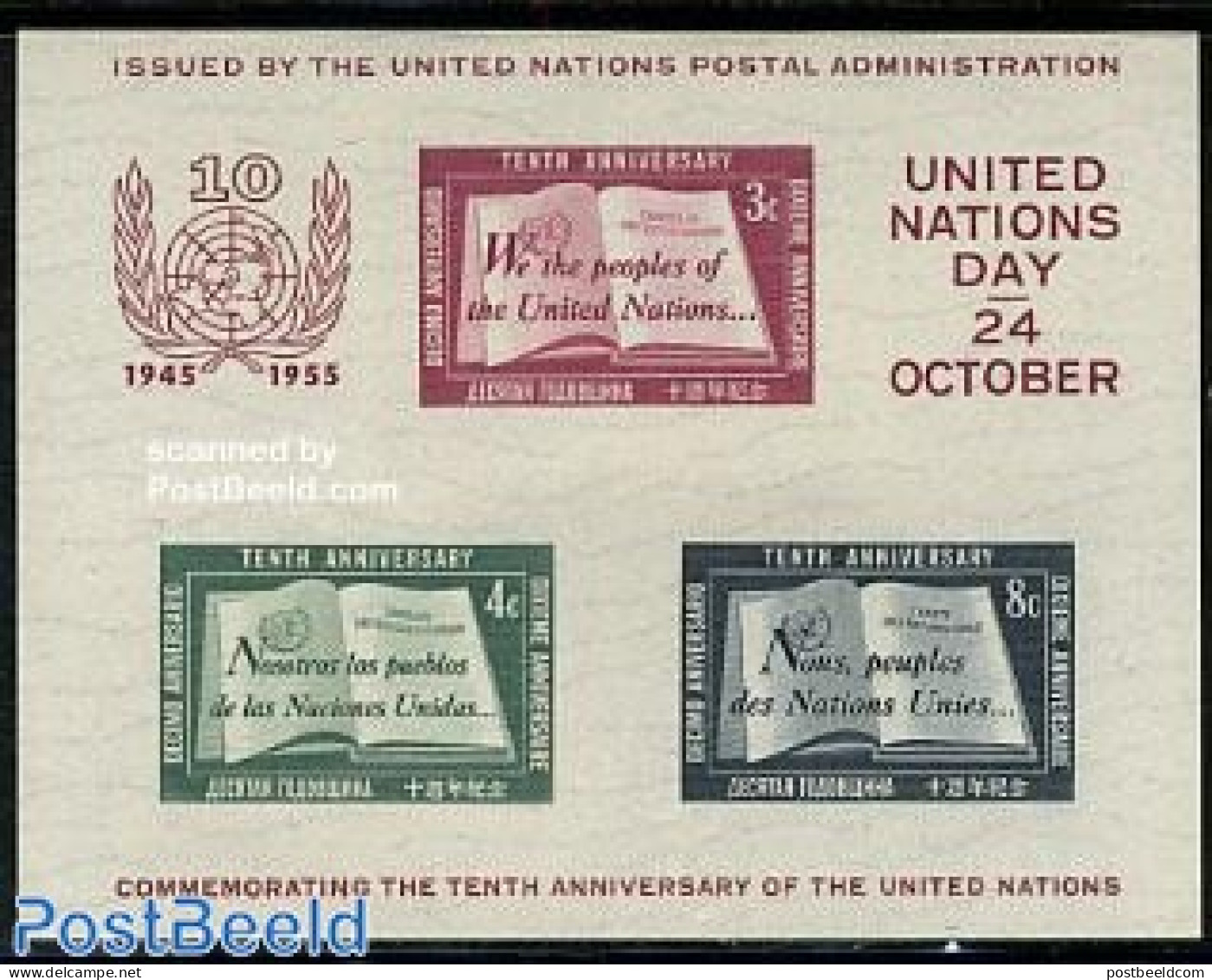 United Nations, New York 1955 10 Years UNO S/s, Mint NH, Art - Books - Autres & Non Classés