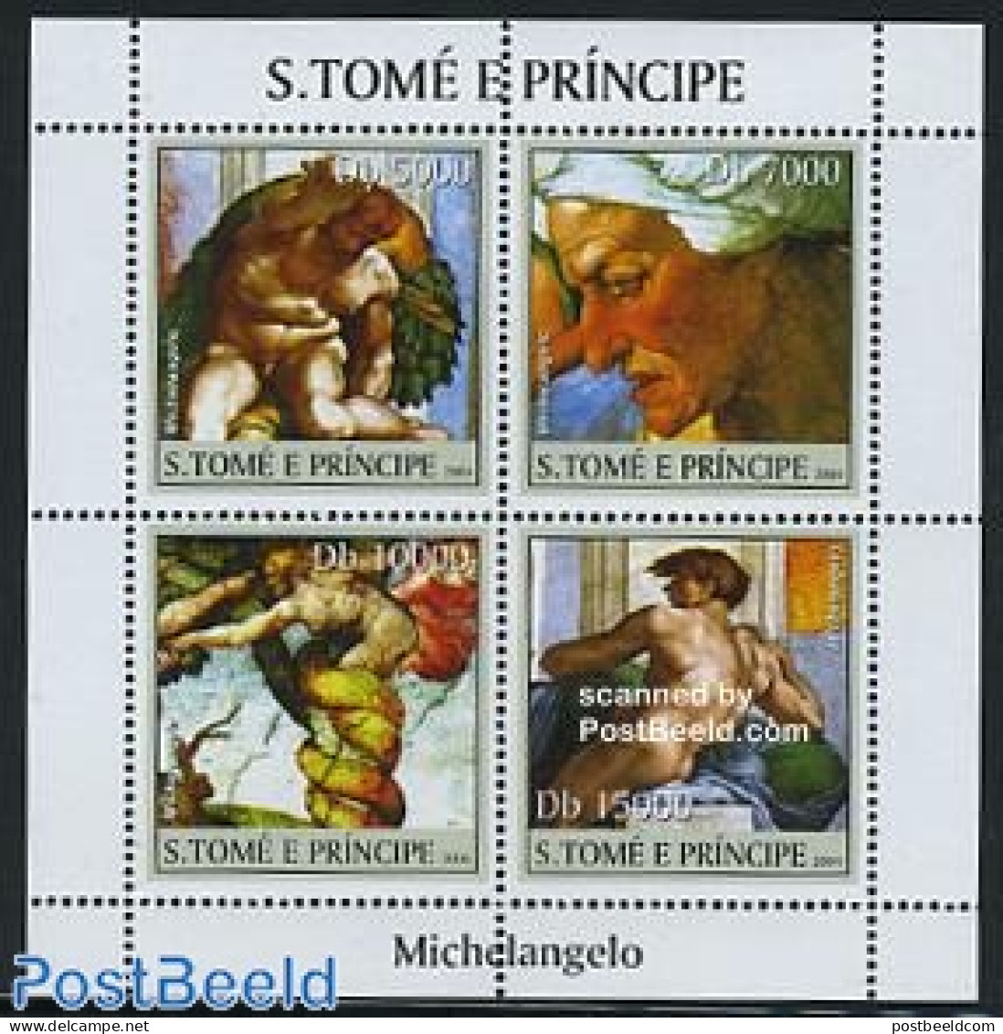 Sao Tome/Principe 2004 Michelangelo 4v M/s, Mint NH, Art - Michelangelo - Paintings - São Tomé Und Príncipe