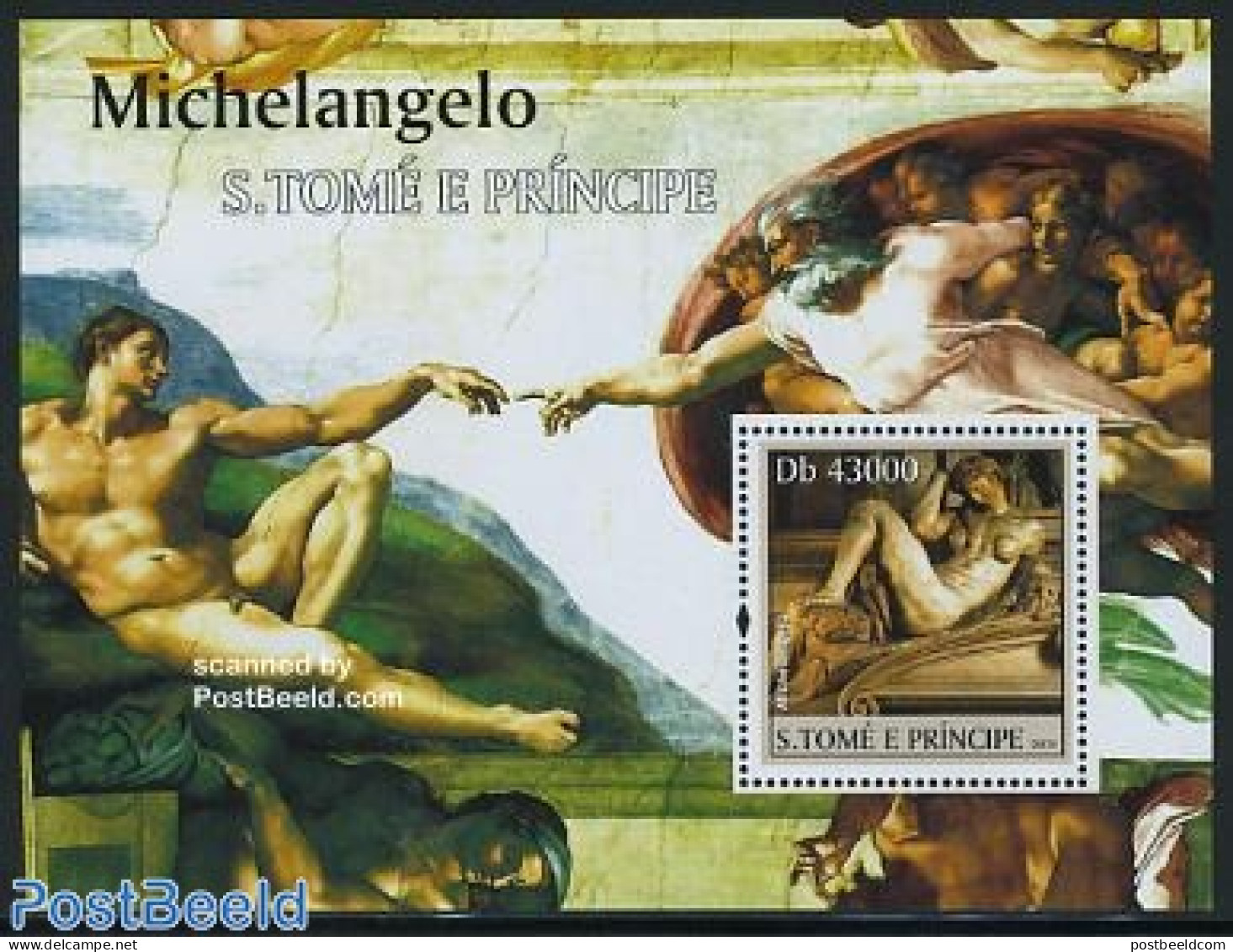 Sao Tome/Principe 2004 Michelangelo S/s, Mint NH, Art - Michelangelo - Paintings - Sculpture - Scultura