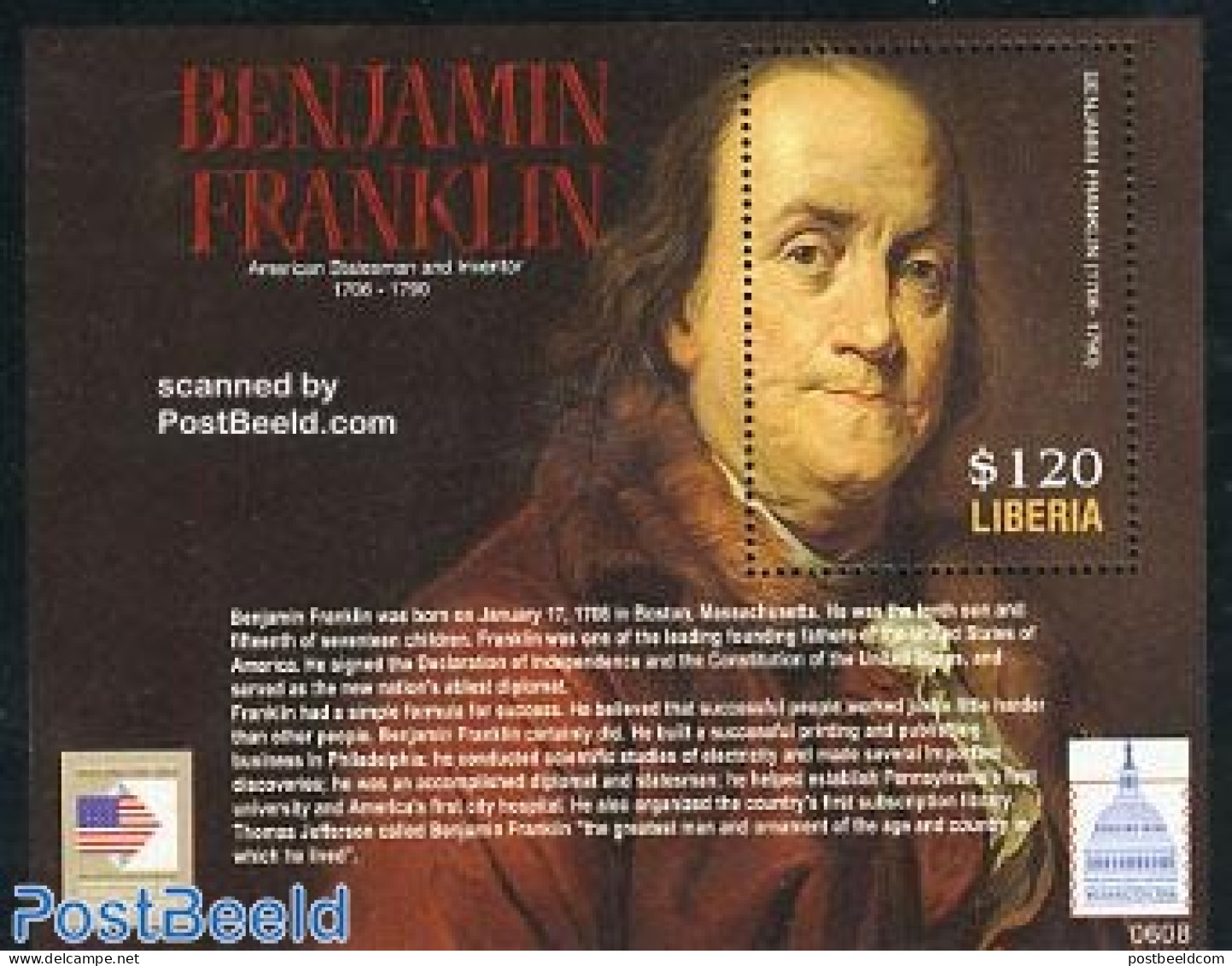 Liberia 2006 Expo Washington, Benjamin Franklin S/s, Mint NH, History - American Presidents - Philately - Autres & Non Classés