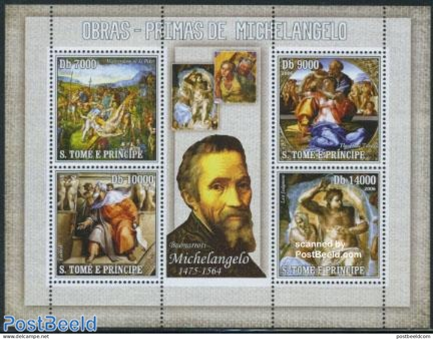 Sao Tome/Principe 2006 Michelangelo 4v M/s, Mint NH, Art - Michelangelo - Paintings - Sao Tome Et Principe