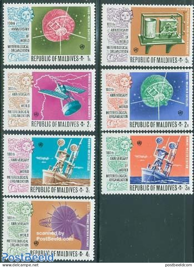Maldives 1973 W.M.O.7v, Mint NH, Science - Transport - Meteorology - Space Exploration - Climate & Meteorology