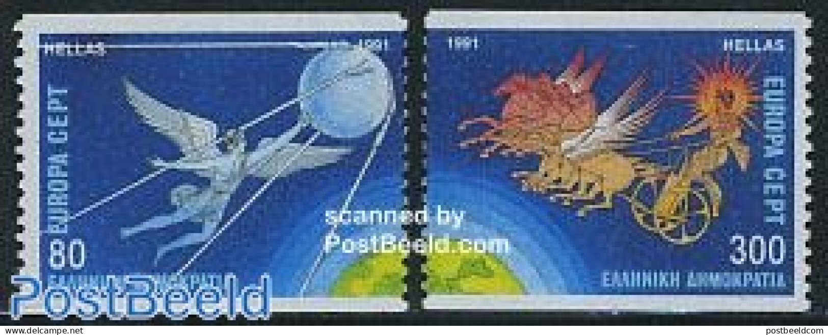 Greece 1991 Europa 2v Coil, Mint NH, History - Transport - Europa (cept) - Space Exploration - Nuevos