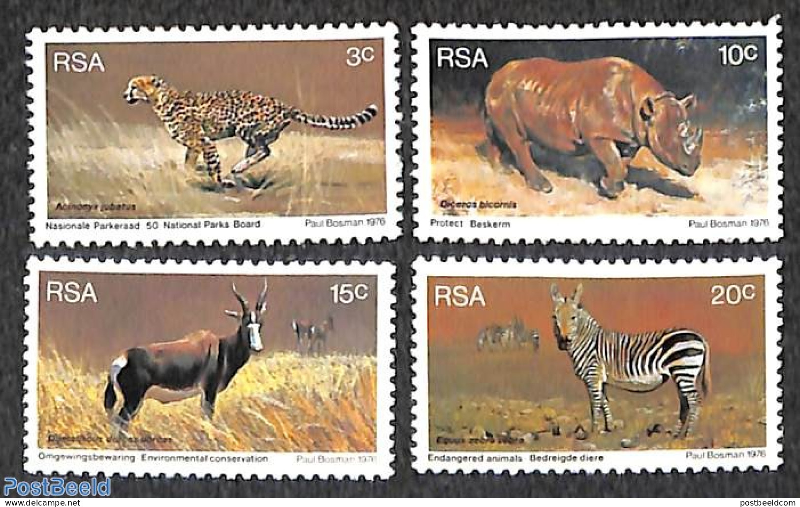 South Africa 1976 Protected Animals 4v, Mint NH, Nature - Animals (others & Mixed) - Cat Family - Rhinoceros - Zebra - Nuevos