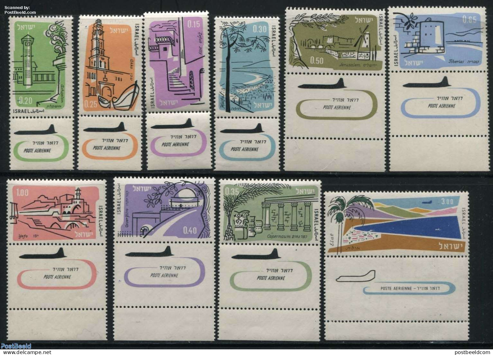 Israel 1960 Airmail Definitives 10v, Mint NH, Various - Mills (Wind & Water) - Ongebruikt (met Tabs)