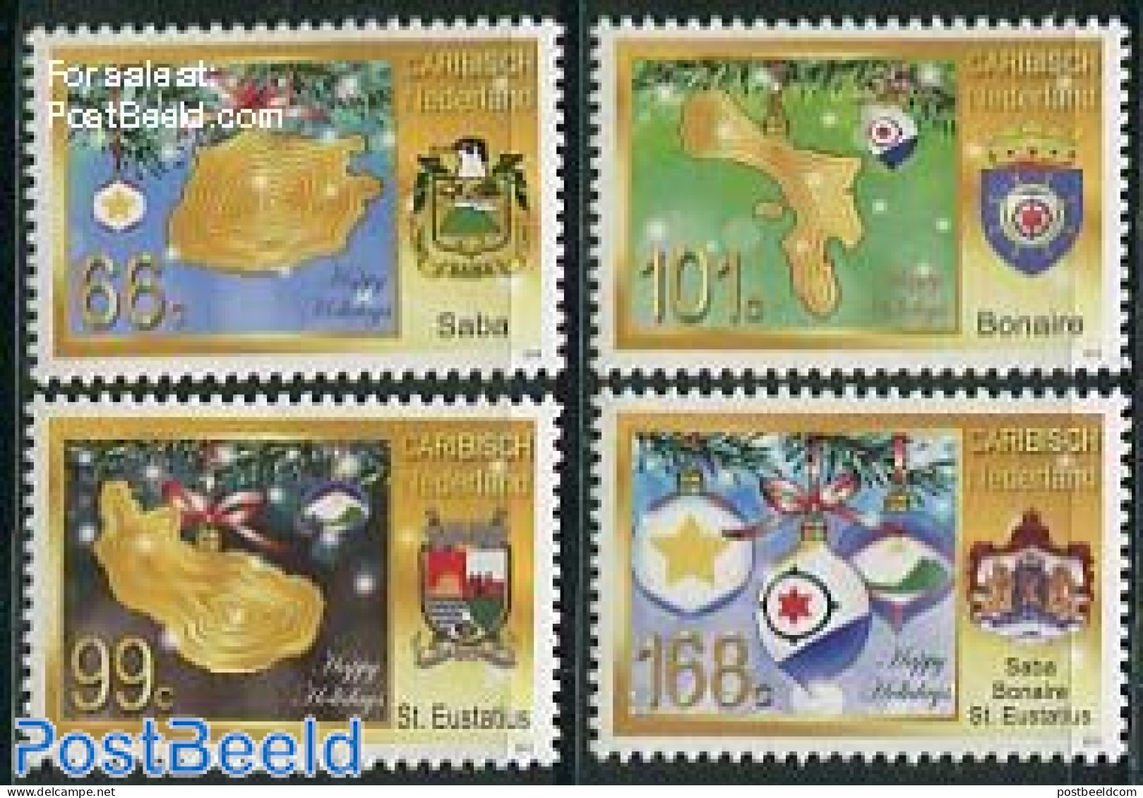 Dutch Caribbean 2012 December Stamps 4v, Mint NH, History - Religion - Various - Coat Of Arms - Christmas - Maps - Weihnachten